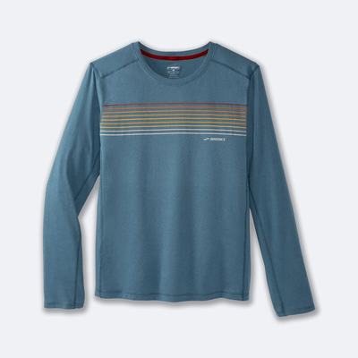 Brooks Distance Long Sleeve 2.0 T-shirt Herr Blå/Randig | FSO-726840