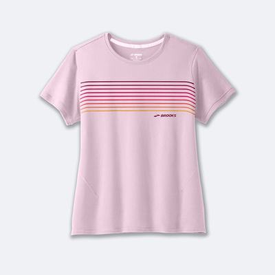 Brooks Distance Short Sleeve 2.0 T-shirt Dam Rosa/Randig | CIQ-017269