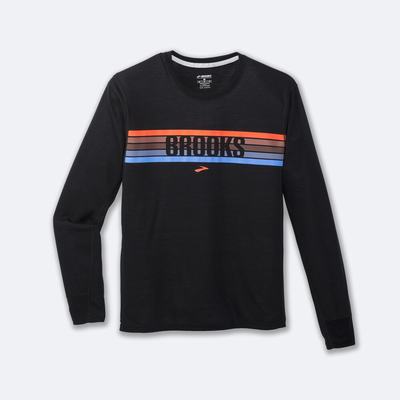 Brooks Distance Tryck Long Sleeve T-shirt Herr Svarta/Randig | IVY-269340