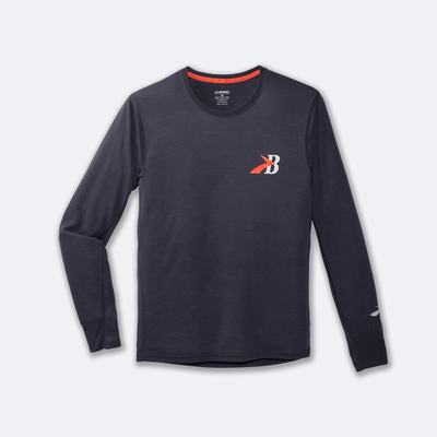 Brooks Distance Tryck Long Sleeve T-shirt Herr Marinblå | MRB-416278