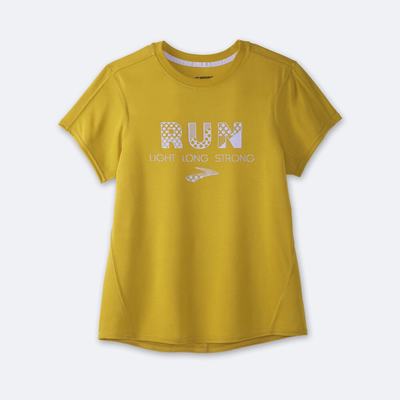 Brooks Distance Tryck Short Sleeve T-shirt Dam Guld | GOH-841273