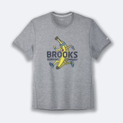 Brooks Distance Tryck Short Sleeve T-shirt Herr Grå | TEI-841072