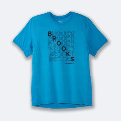 Brooks Distance Tryck Short Sleeve T-shirt Herr Blå | XZS-239615