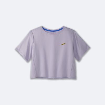 Brooks Run Within Crop Tee T-shirt Dam Lila Grå Randig | HCB-865019