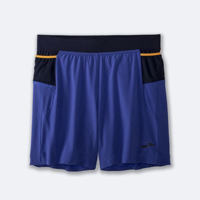 Brooks Sherpa 7" 2-in-1 Shorts Herr Blå/Marinblå/Orange | LZQ-549810