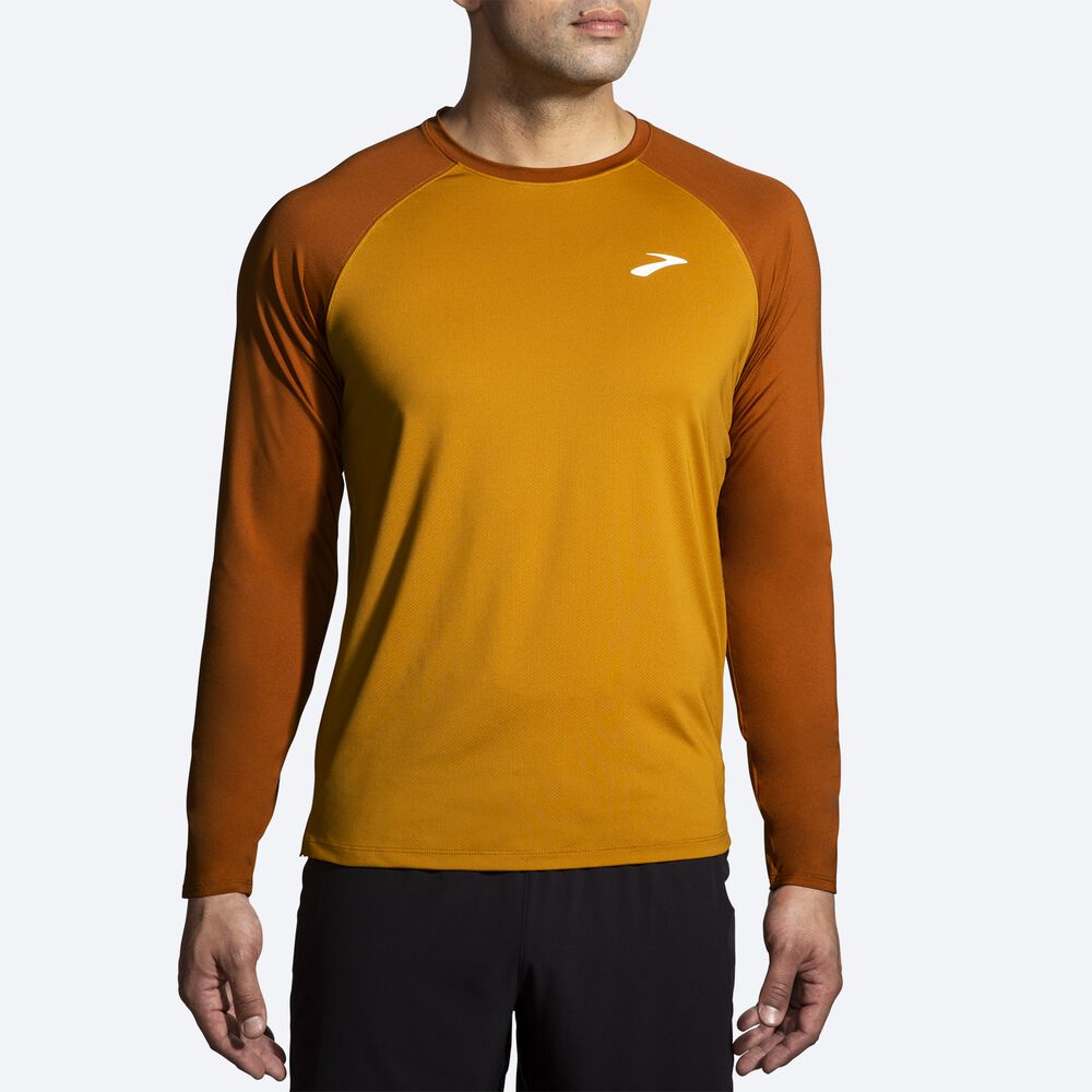 Brooks Atmosphere Long Sleeve 2.0 T-shirt Herr Gula/Bruna | HIB-819357