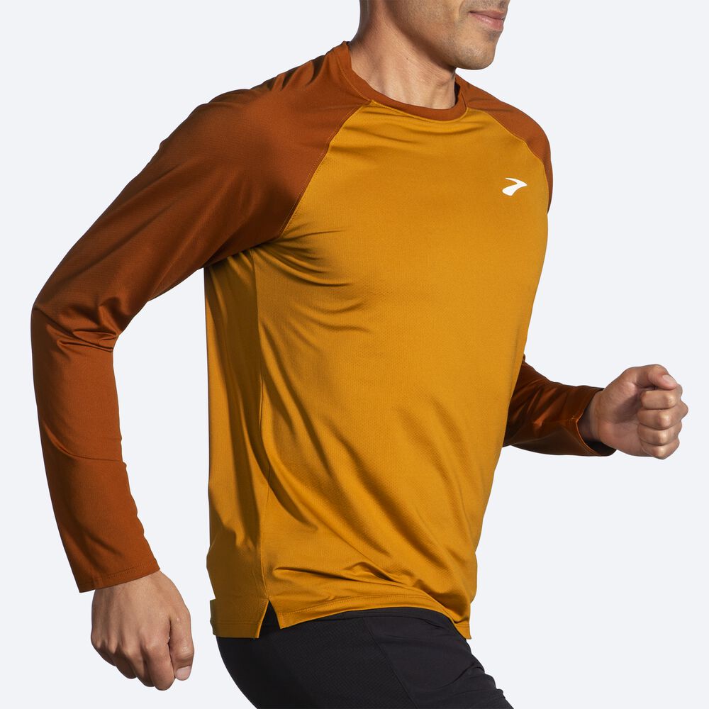 Brooks Atmosphere Long Sleeve 2.0 T-shirt Herr Gula/Bruna | HIB-819357