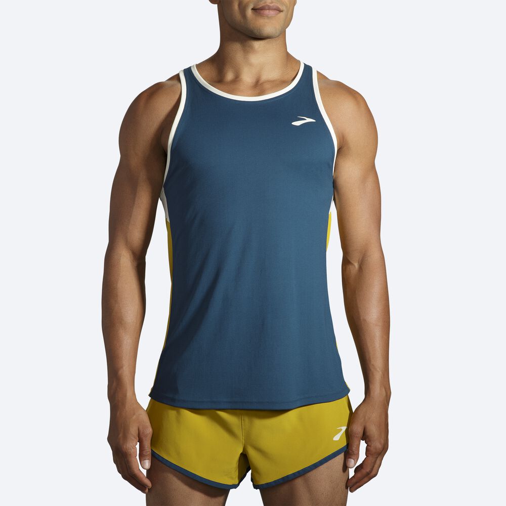 Brooks Atmosphere Singlet Linnen Herr Indigo/Orange | UFL-531497