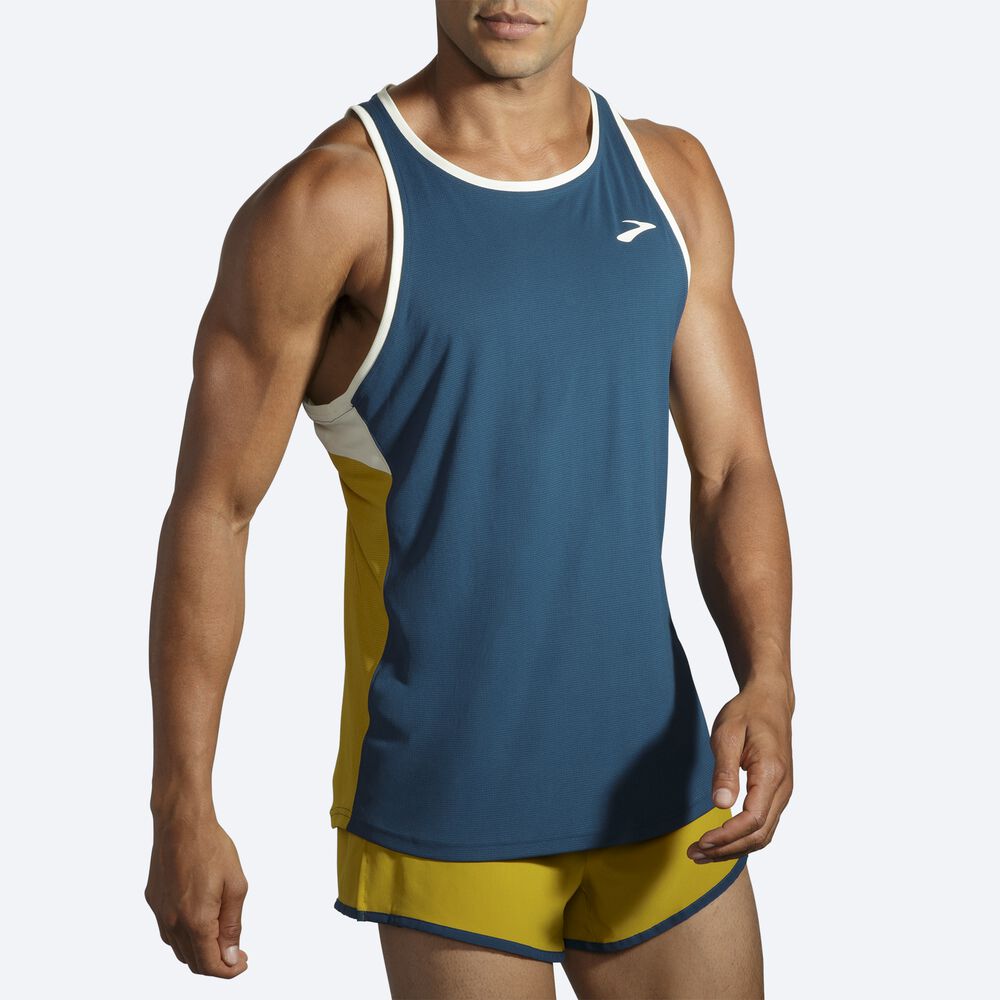 Brooks Atmosphere Singlet Linnen Herr Indigo/Orange | UFL-531497