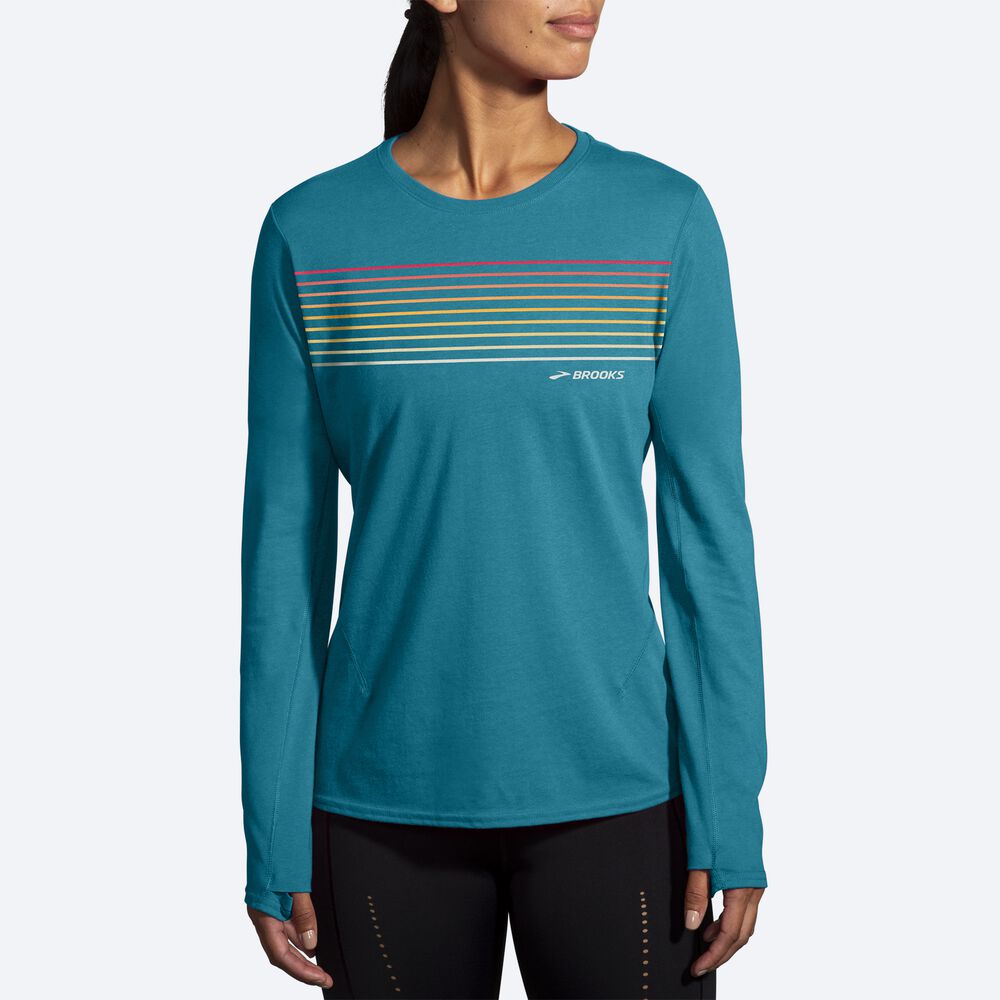 Brooks Distance Long Sleeve 2.0 T-shirt Dam Randig | FTJ-682519