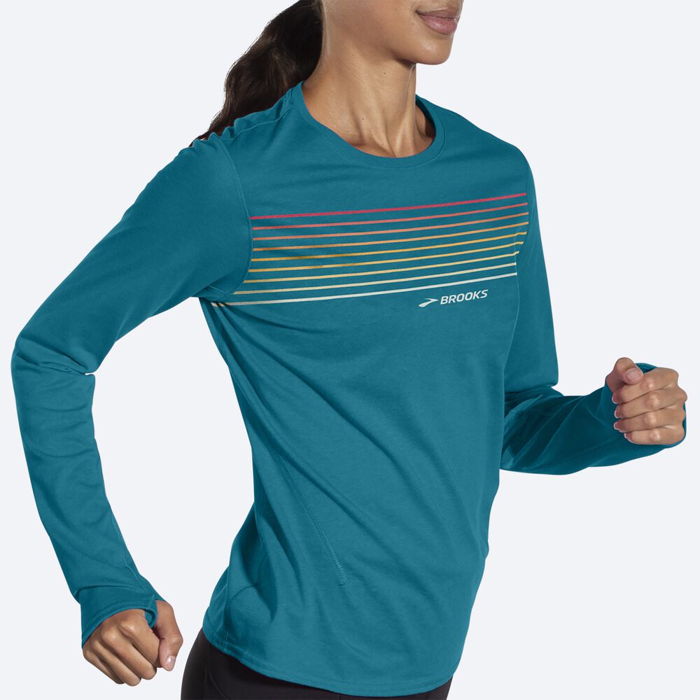 Brooks Distance Long Sleeve 2.0 T-shirt Dam Randig | FTJ-682519