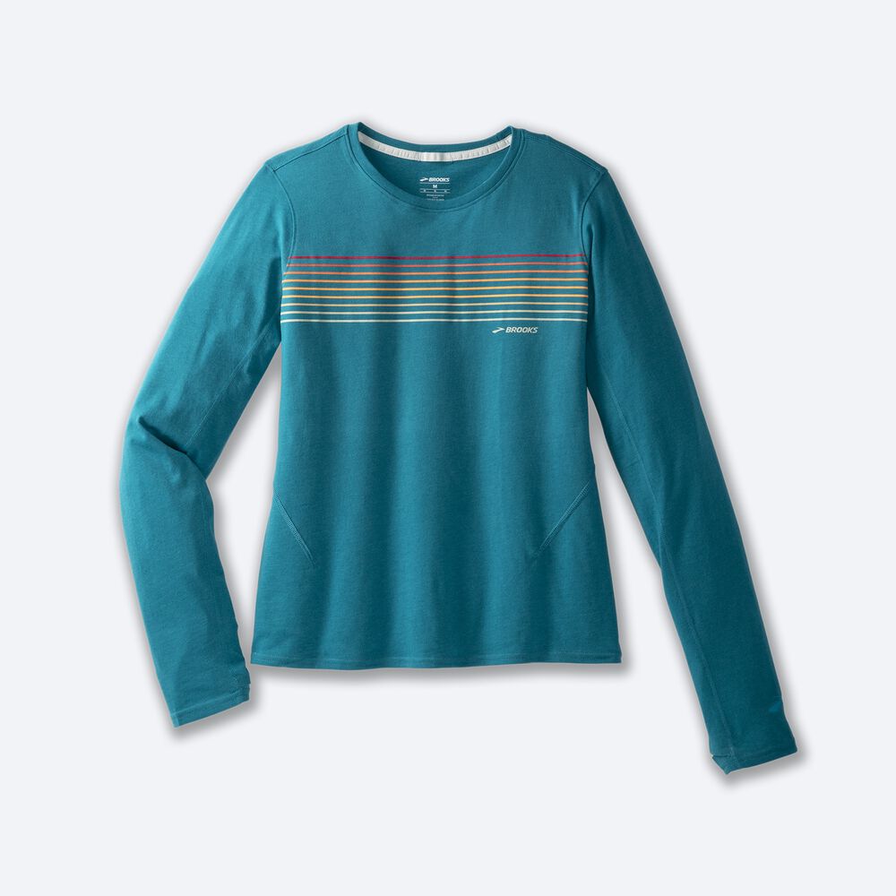 Brooks Distance Long Sleeve 2.0 T-shirt Dam Randig | FTJ-682519