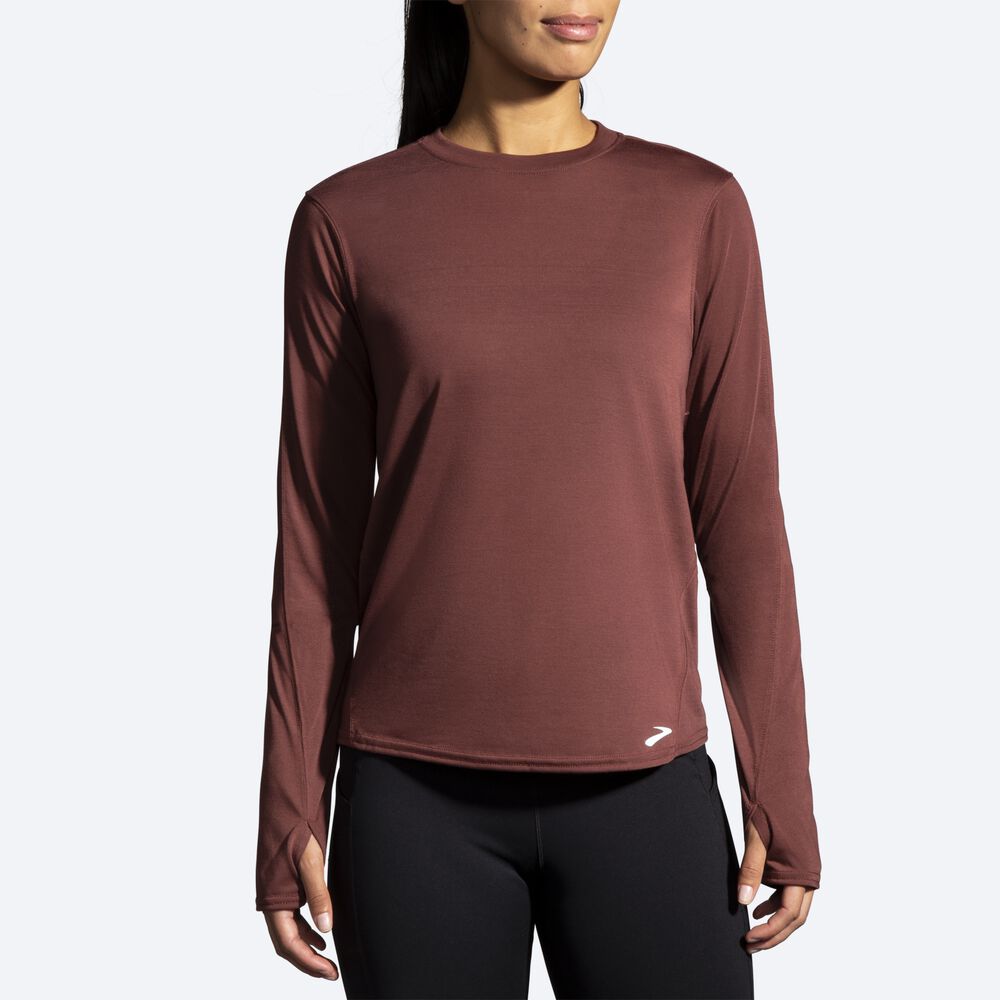 Brooks Distance Long Sleeve T-shirt Dam Choklad | AHD-321598