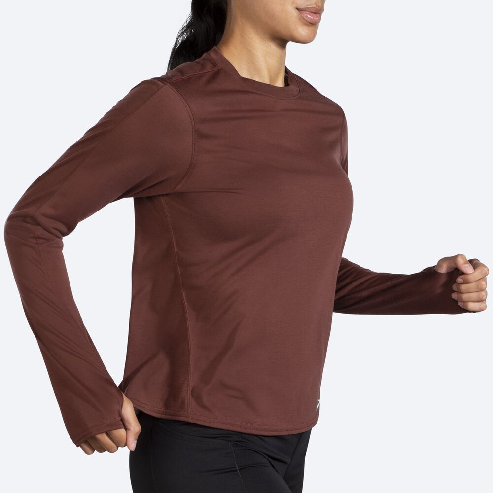 Brooks Distance Long Sleeve T-shirt Dam Choklad | AHD-321598