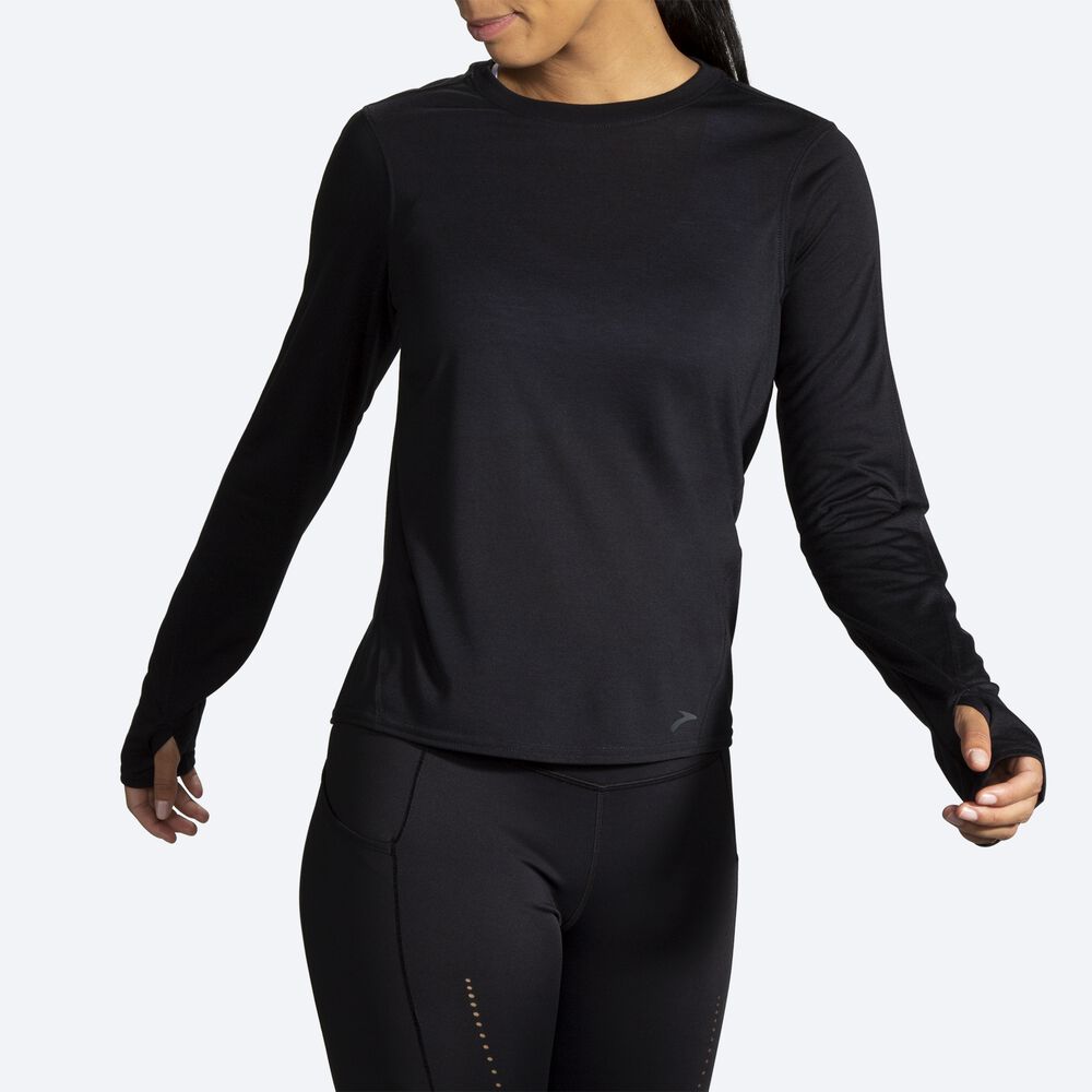 Brooks Distance Long Sleeve T-shirt Dam Svarta | LAT-540823