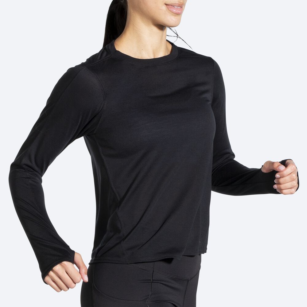 Brooks Distance Long Sleeve T-shirt Dam Svarta | LAT-540823