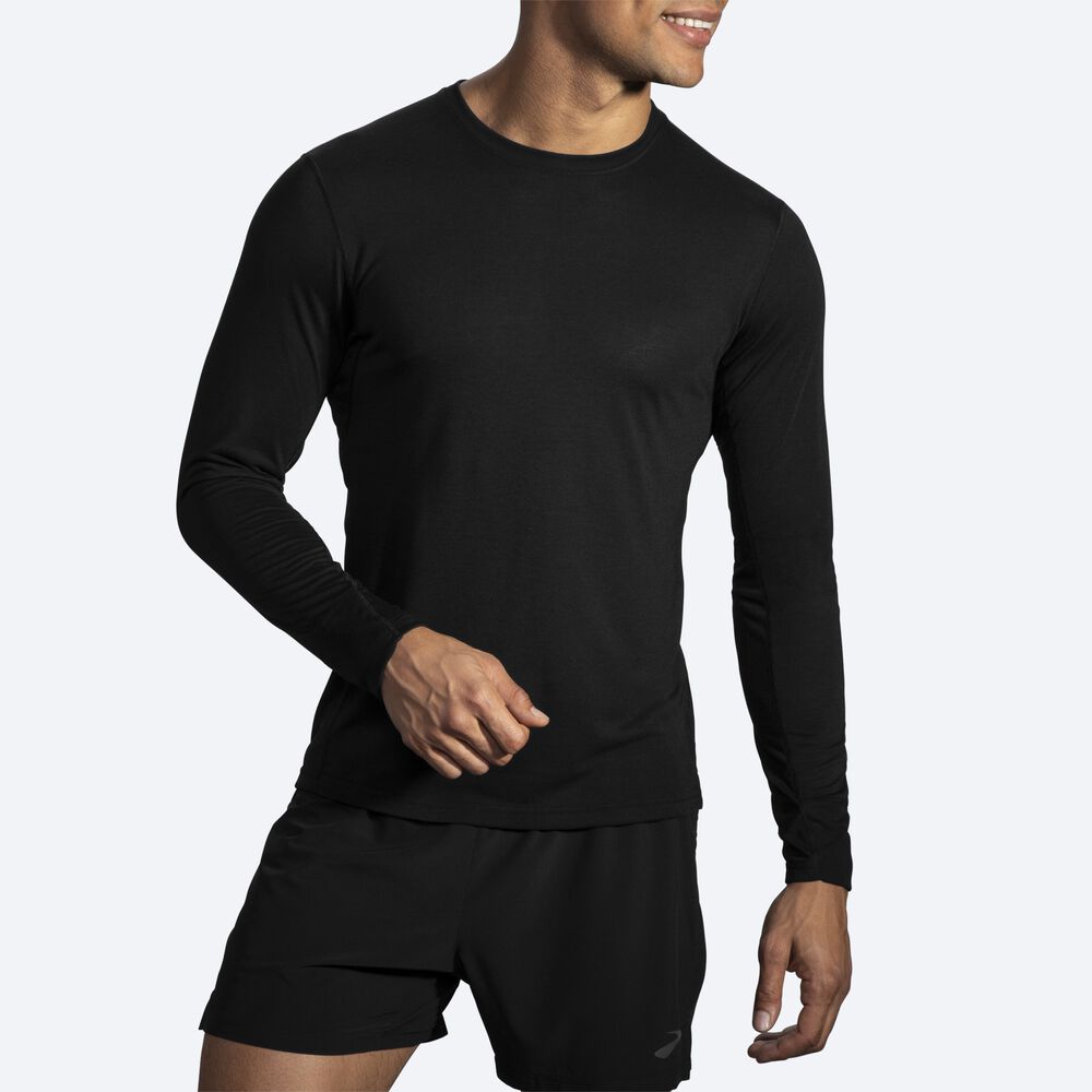 Brooks Distance Long Sleeve T-shirt Herr Svarta | IWG-612970