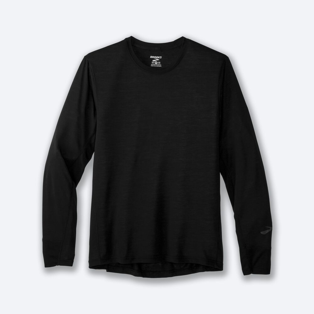 Brooks Distance Long Sleeve T-shirt Herr Svarta | IWG-612970