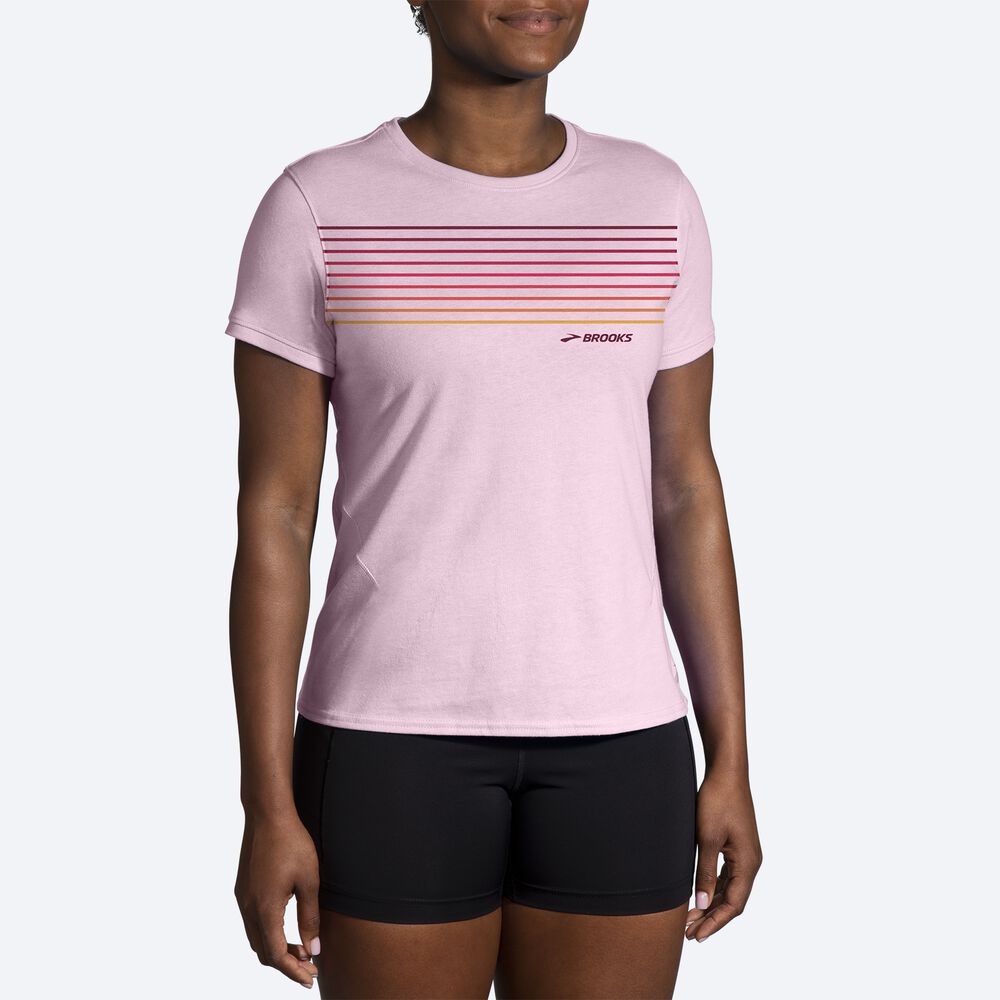 Brooks Distance Short Sleeve 2.0 T-shirt Dam Rosa/Randig | CIQ-017269