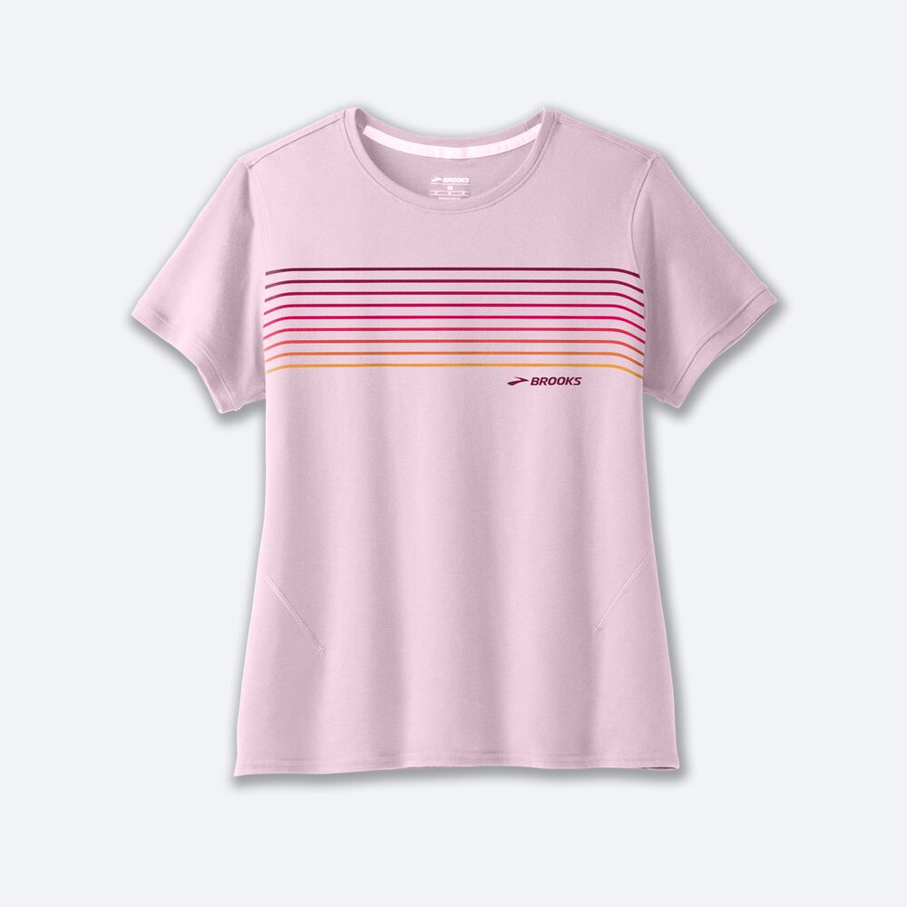 Brooks Distance Short Sleeve 2.0 T-shirt Dam Rosa/Randig | CIQ-017269