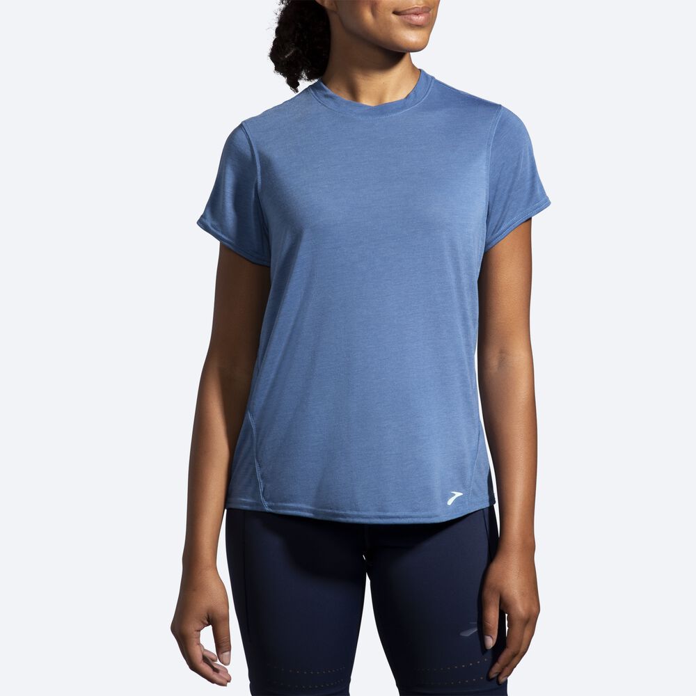 Brooks Distance Short Sleeve T-shirt Dam Blå Grå | WJT-792308