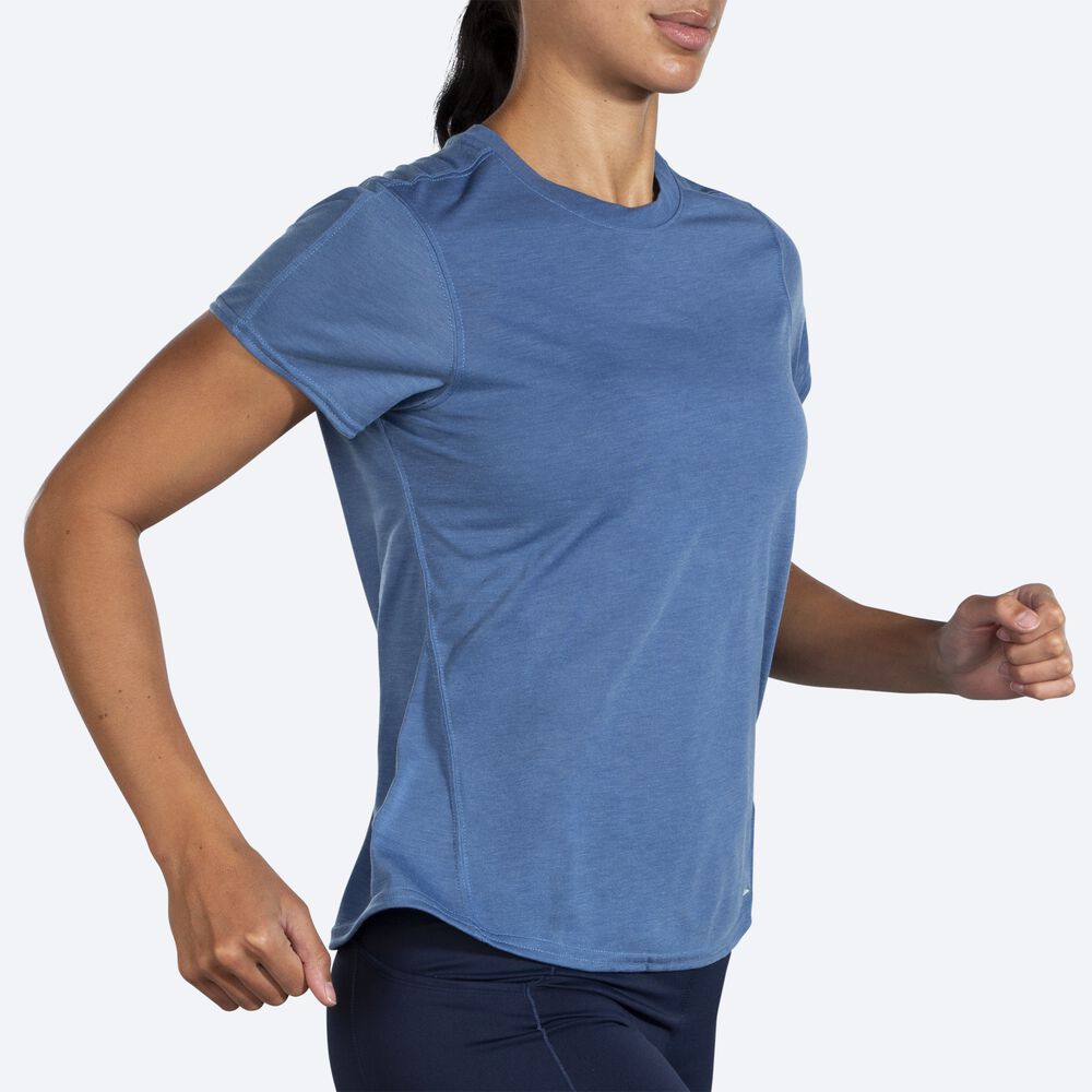 Brooks Distance Short Sleeve T-shirt Dam Blå Grå | WJT-792308