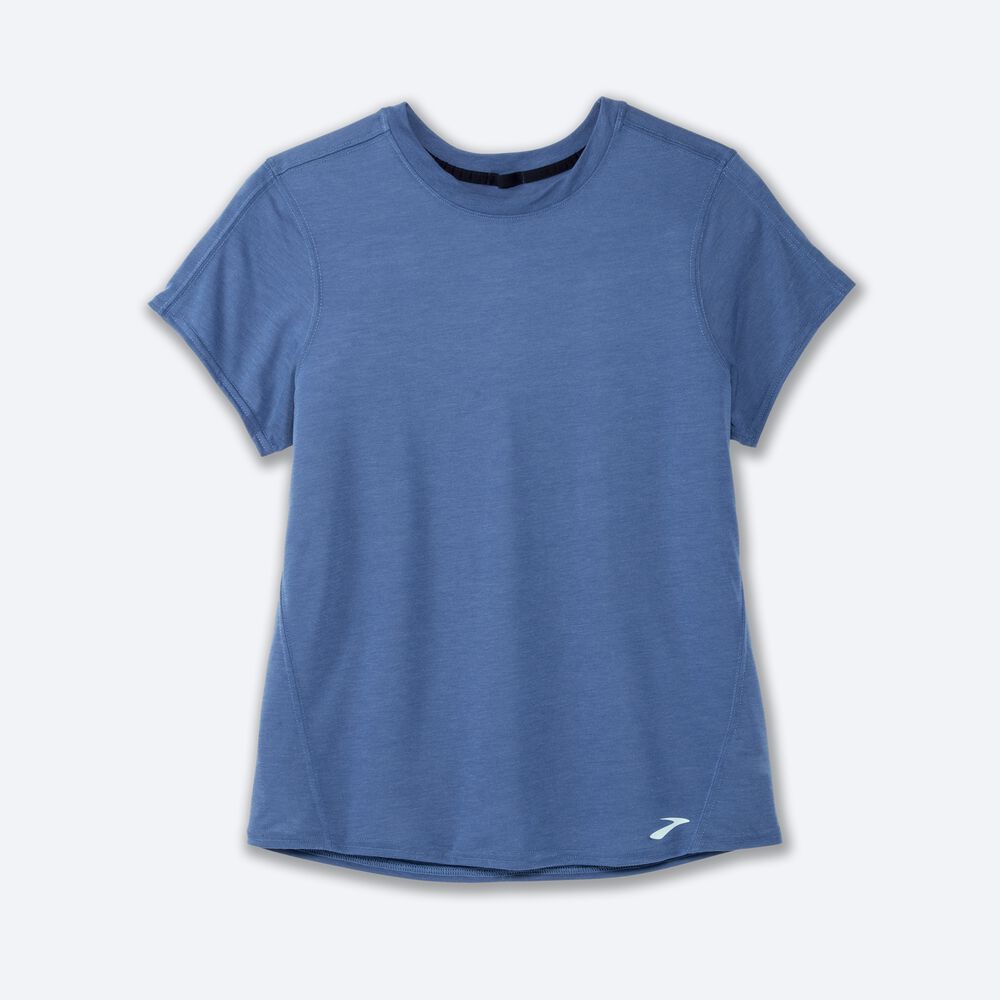 Brooks Distance Short Sleeve T-shirt Dam Blå Grå | WJT-792308