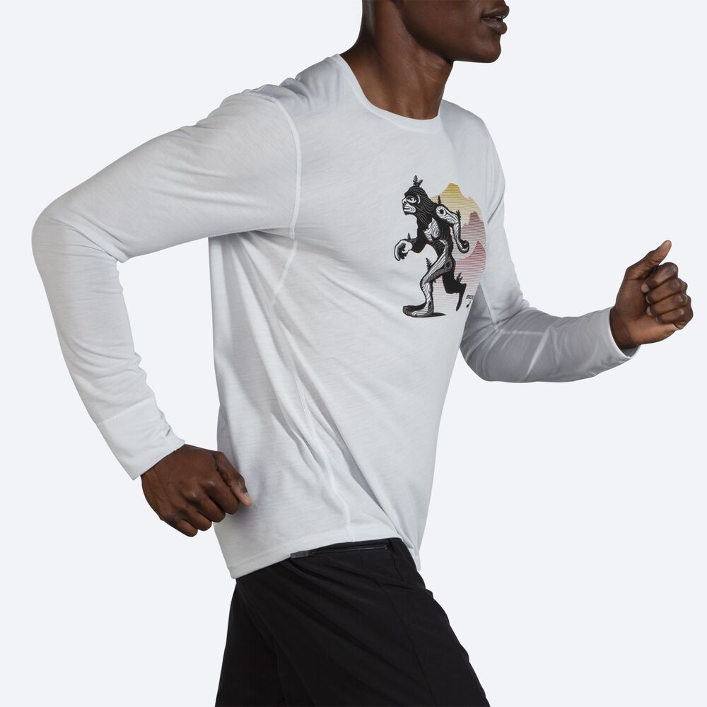 Brooks Distance Tryck Long Sleeve T-shirt Herr Vita | CZE-648523