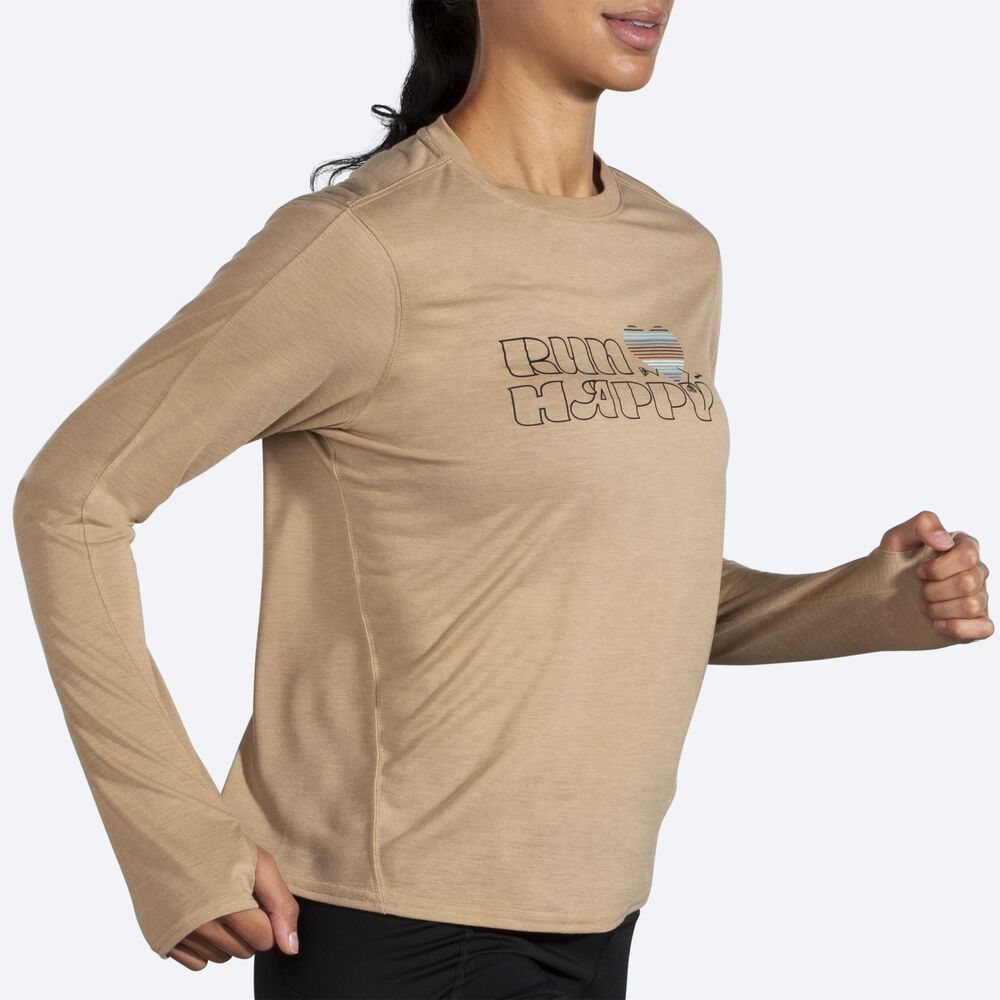 Brooks Distance Tryck Long Sleeve T-shirt Dam Beige | HXQ-481529