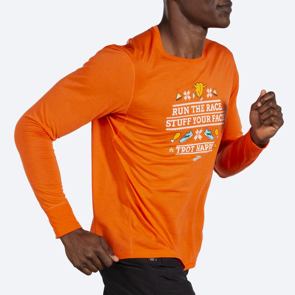 Brooks Distance Tryck Long Sleeve T-shirt Herr Orange | IYS-135024