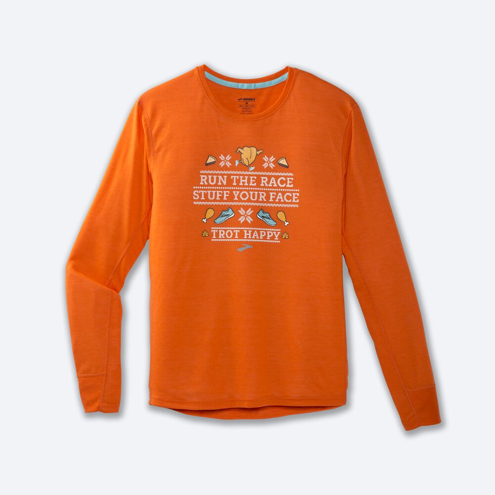 Brooks Distance Tryck Long Sleeve T-shirt Herr Orange | IYS-135024