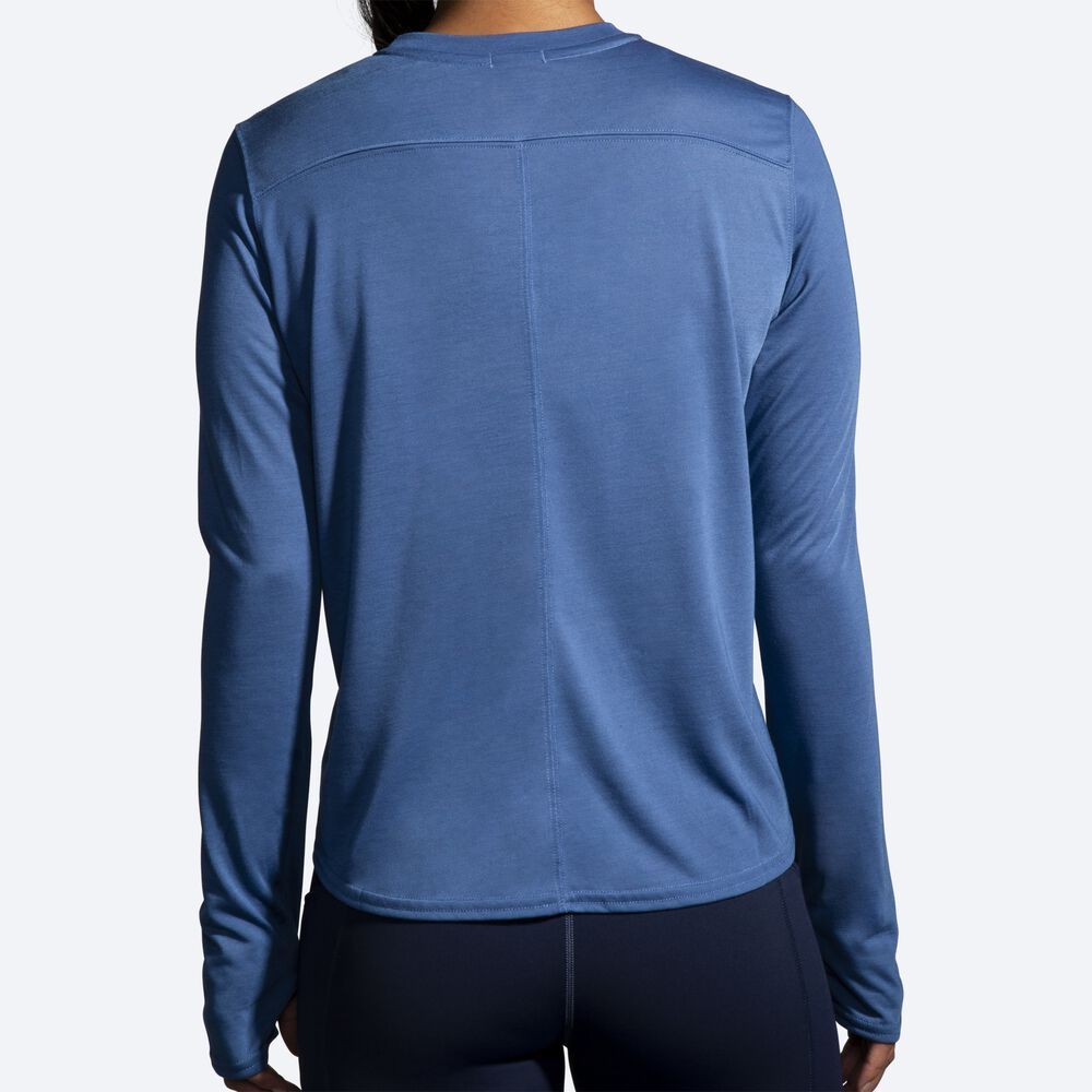 Brooks Distance Tryck Long Sleeve T-shirt Dam Blå Grå | JLR-051863