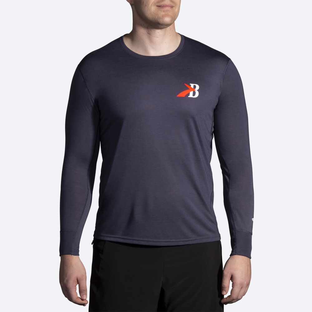 Brooks Distance Tryck Long Sleeve T-shirt Herr Marinblå | MRB-416278