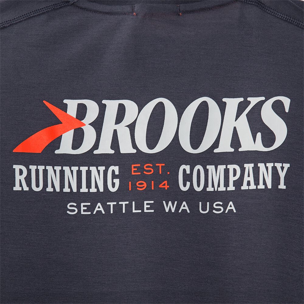 Brooks Distance Tryck Long Sleeve T-shirt Herr Marinblå | MRB-416278