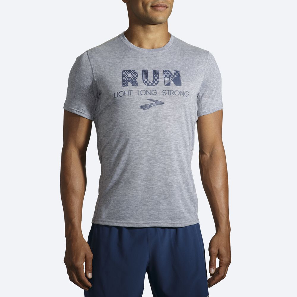 Brooks Distance Tryck Short Sleeve T-shirt Herr Grå | BJW-861240