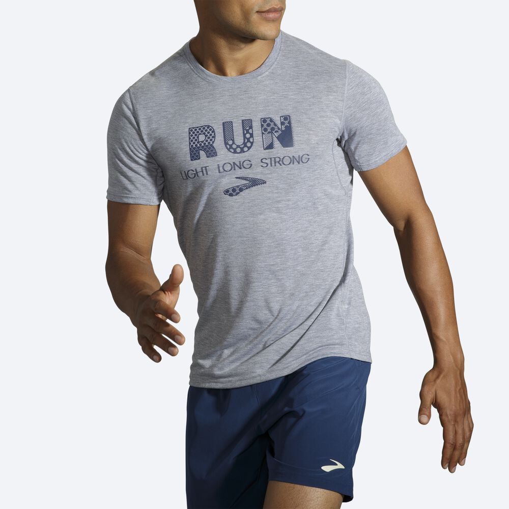 Brooks Distance Tryck Short Sleeve T-shirt Herr Grå | BJW-861240