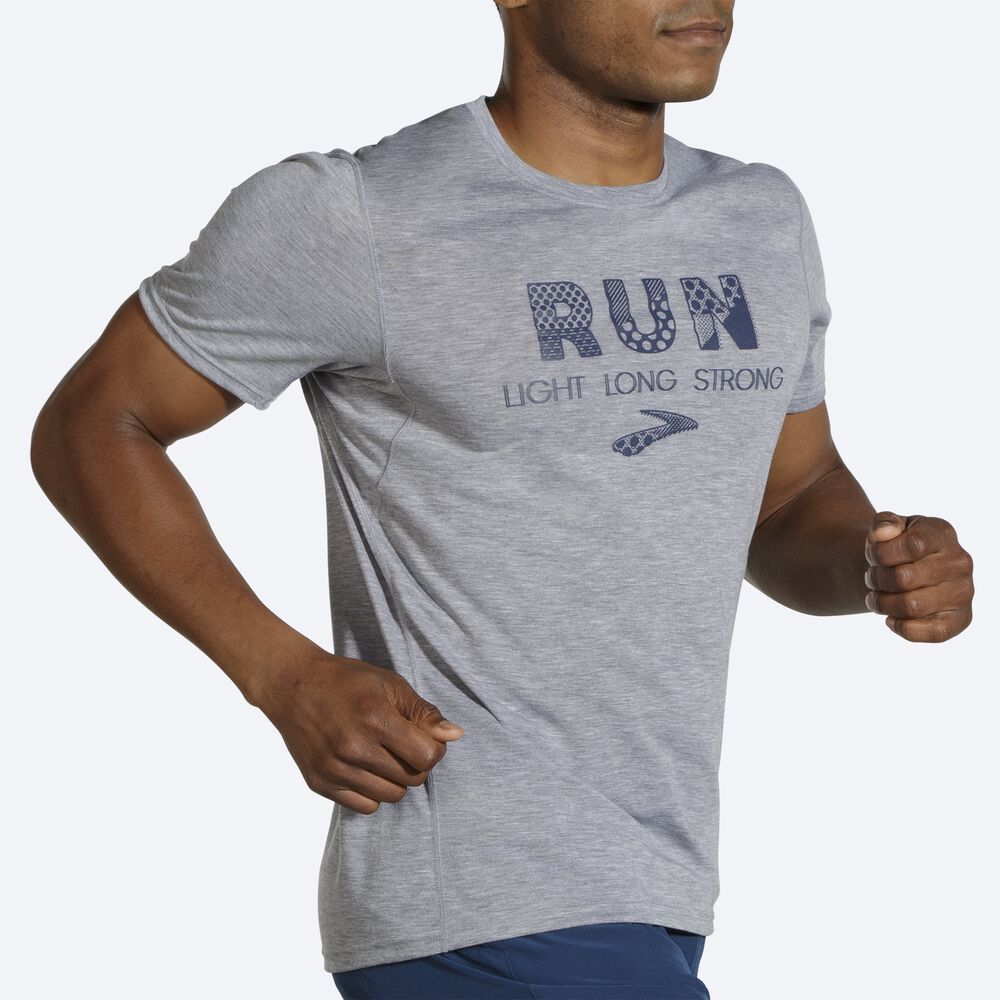 Brooks Distance Tryck Short Sleeve T-shirt Herr Grå | BJW-861240