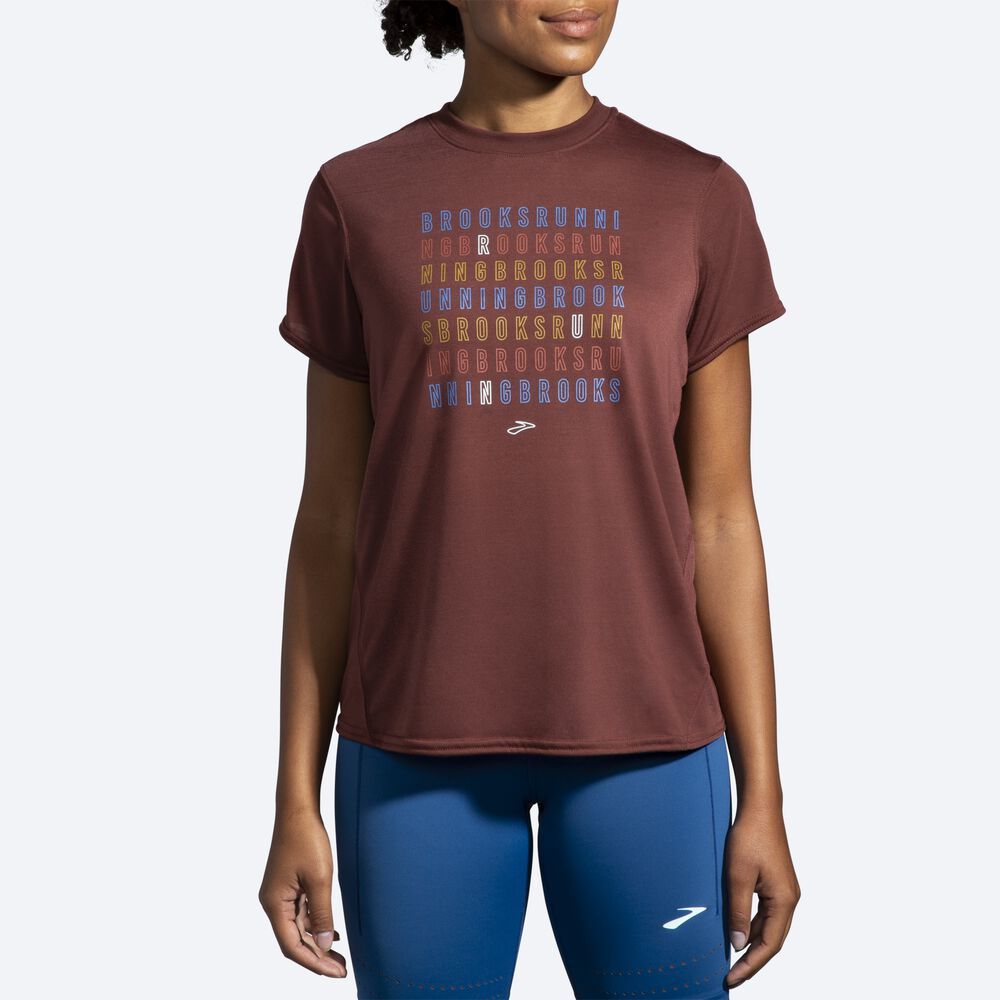 Brooks Distance Tryck Short Sleeve T-shirt Dam Choklad | CZO-407328