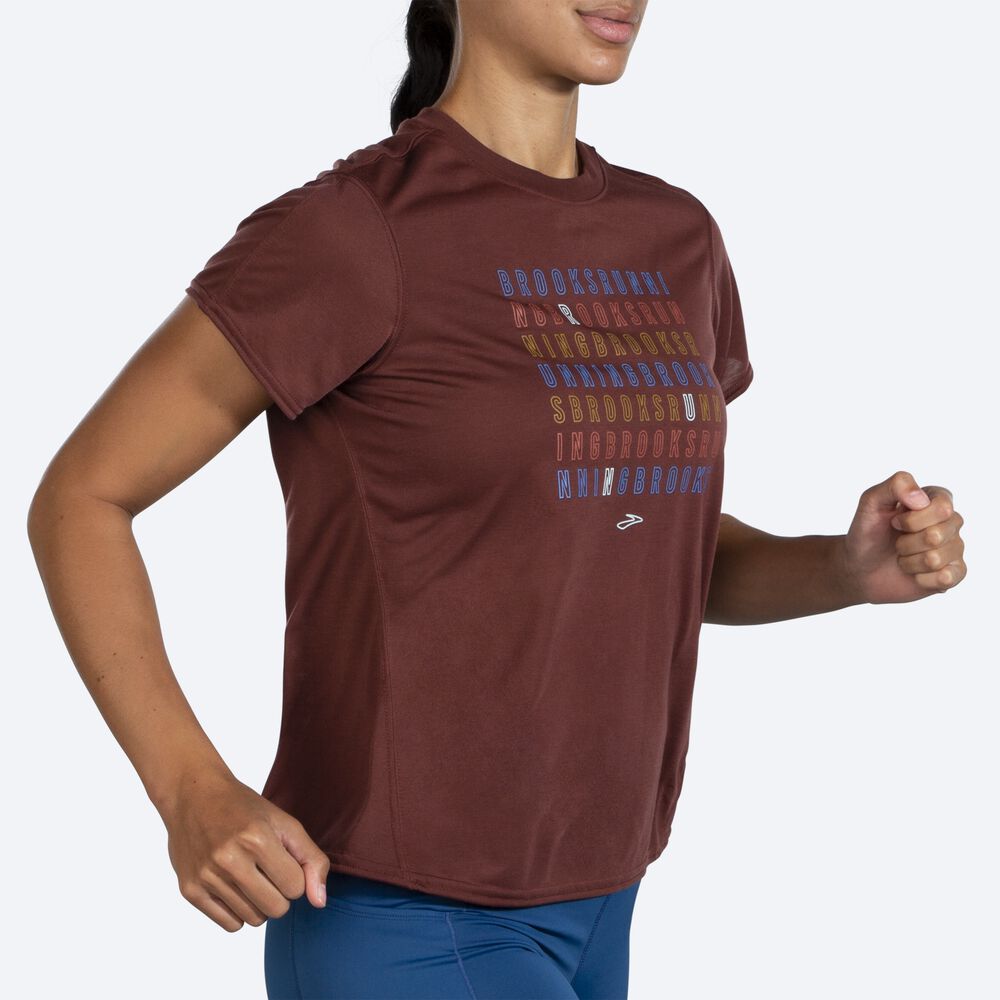 Brooks Distance Tryck Short Sleeve T-shirt Dam Choklad | CZO-407328