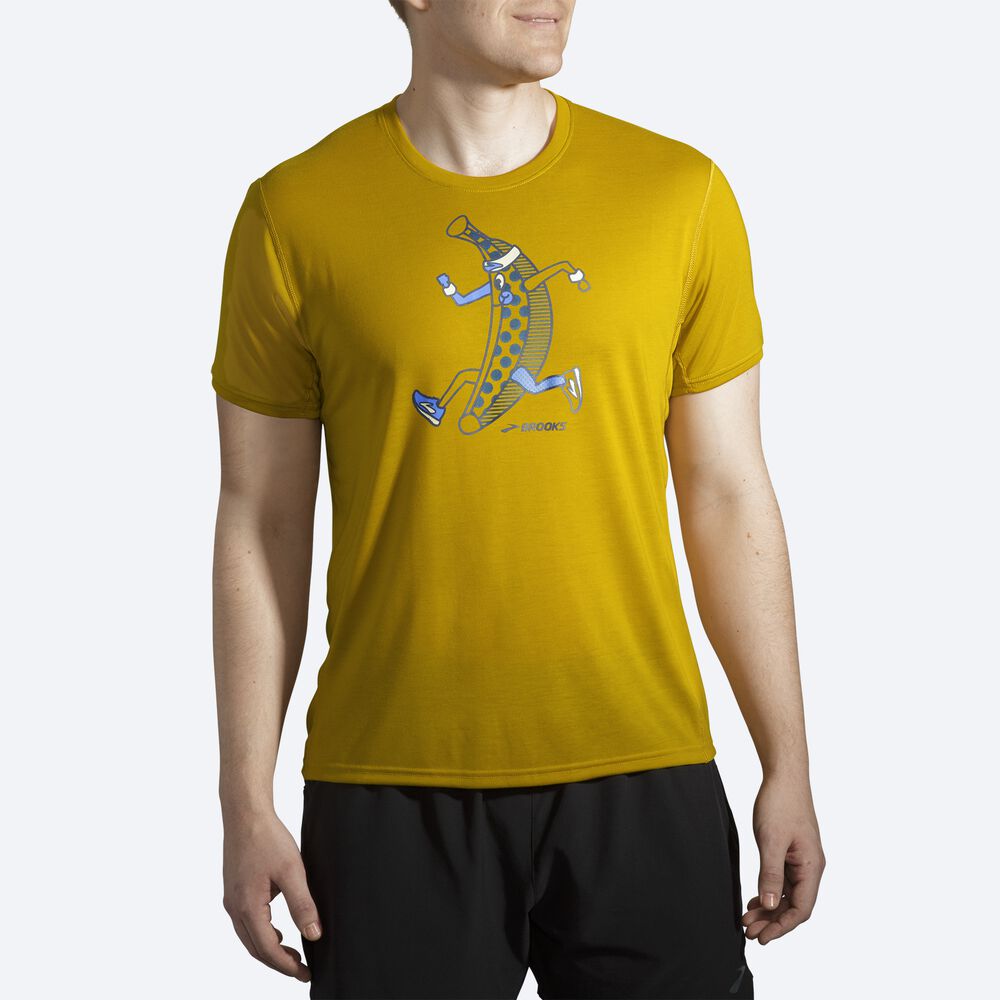 Brooks Distance Tryck Short Sleeve T-shirt Herr Guld | DHV-960128