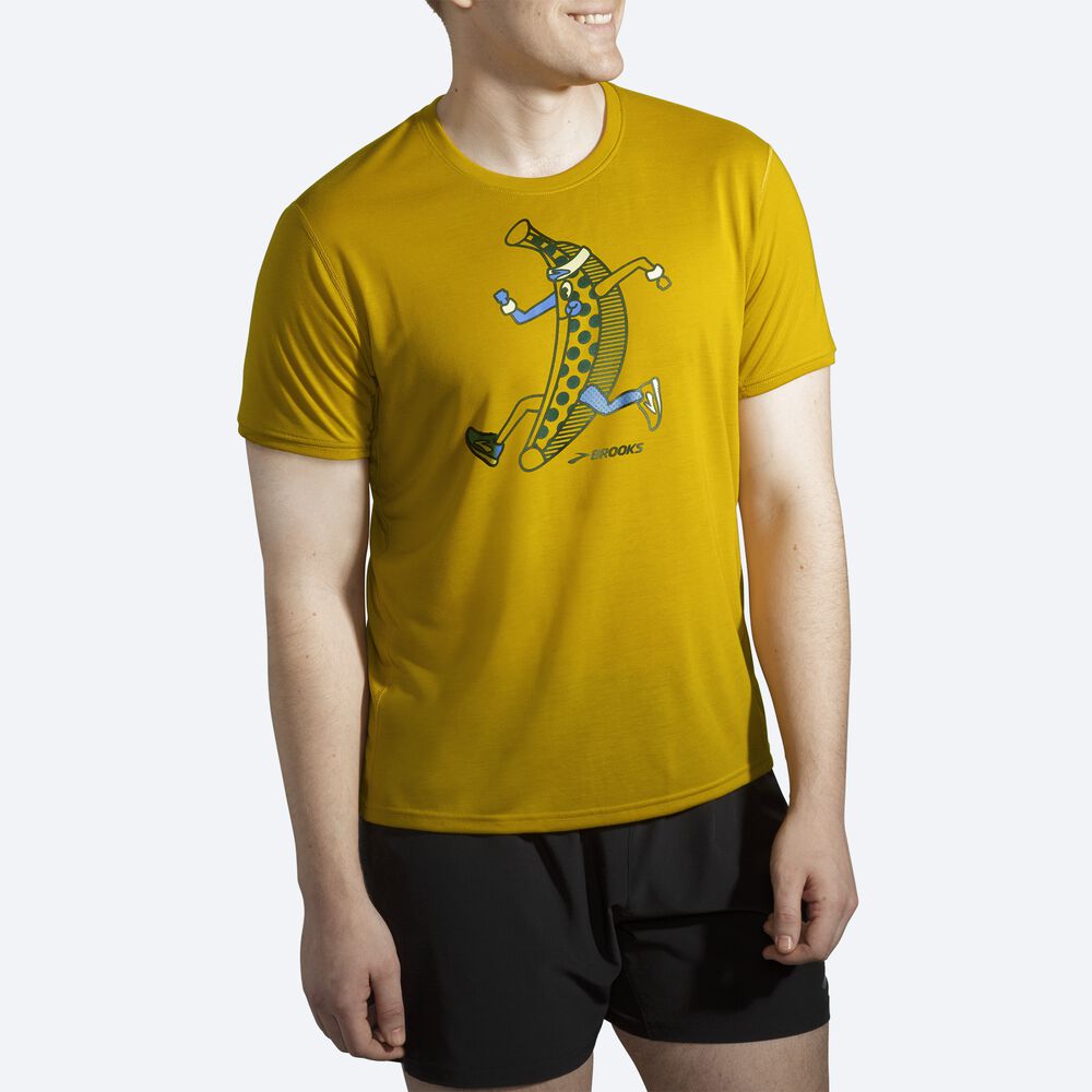 Brooks Distance Tryck Short Sleeve T-shirt Herr Guld | DHV-960128