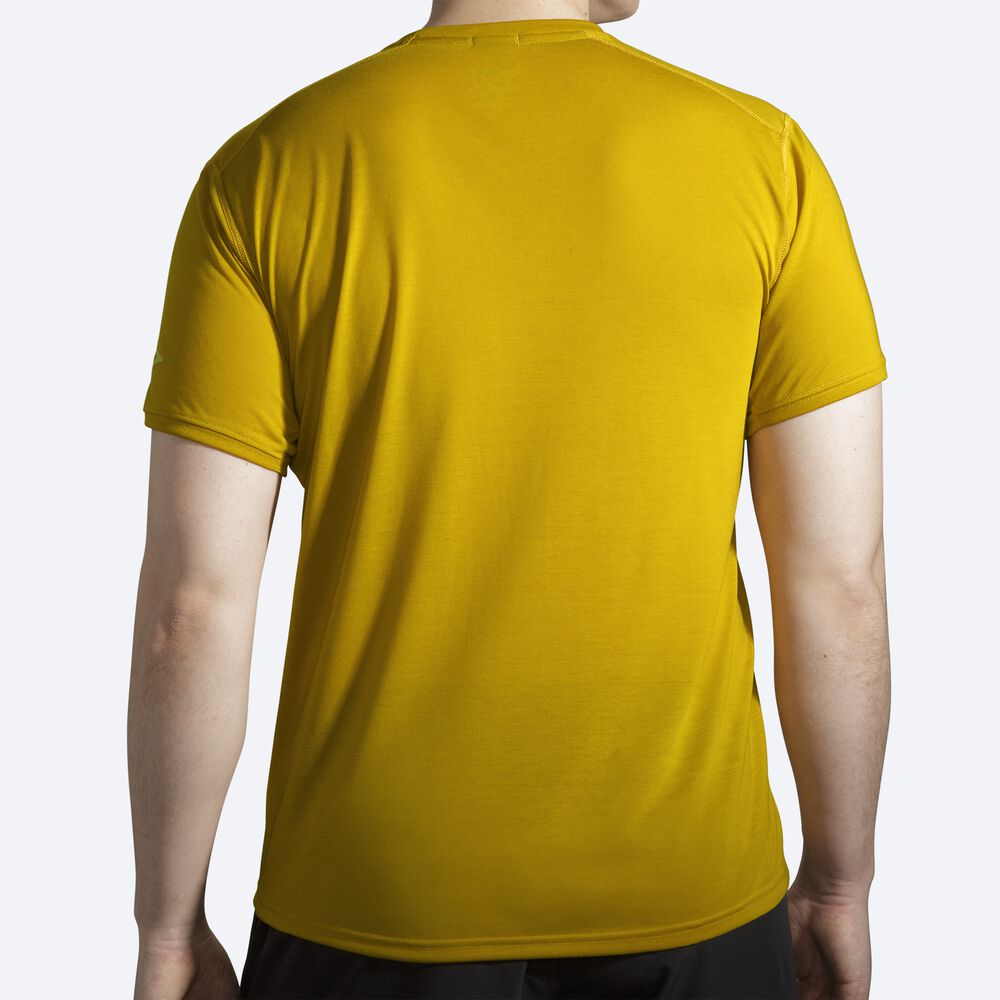 Brooks Distance Tryck Short Sleeve T-shirt Herr Guld | DHV-960128