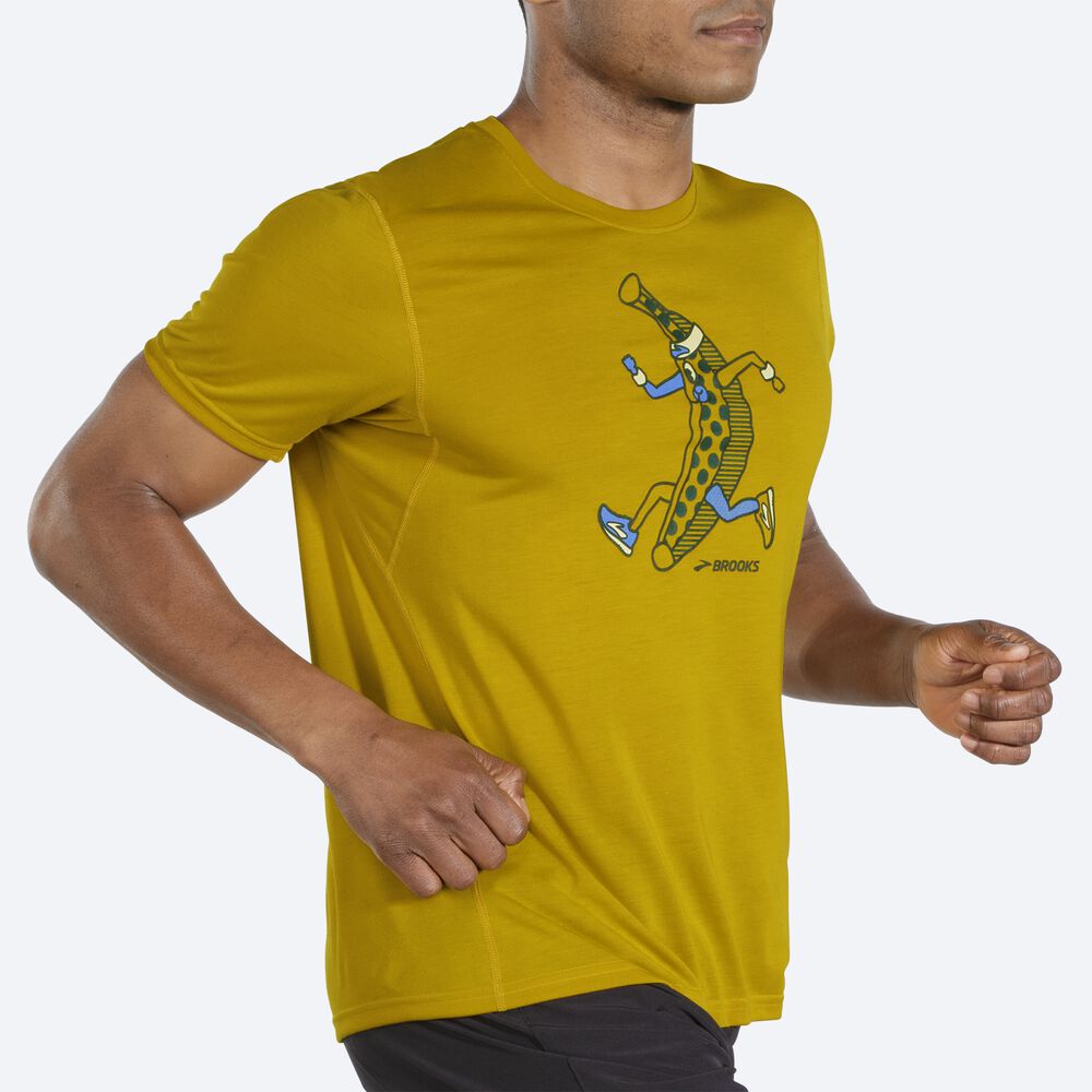 Brooks Distance Tryck Short Sleeve T-shirt Herr Guld | DHV-960128