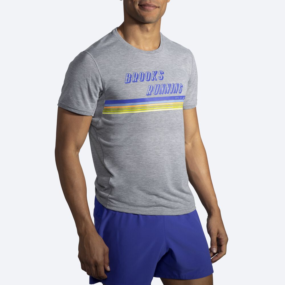 Brooks Distance Tryck Short Sleeve T-shirt Herr Grå/Randig | ETN-602413