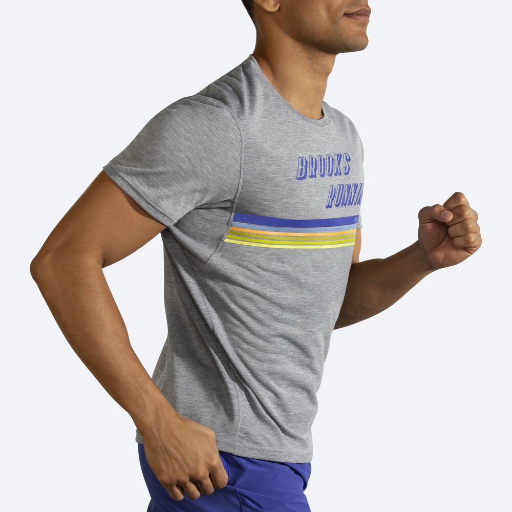 Brooks Distance Tryck Short Sleeve T-shirt Herr Grå/Randig | ETN-602413