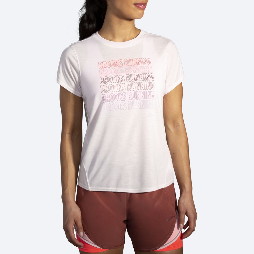 Brooks Distance Tryck Short Sleeve T-shirt Dam Rosa | EUJ-127850