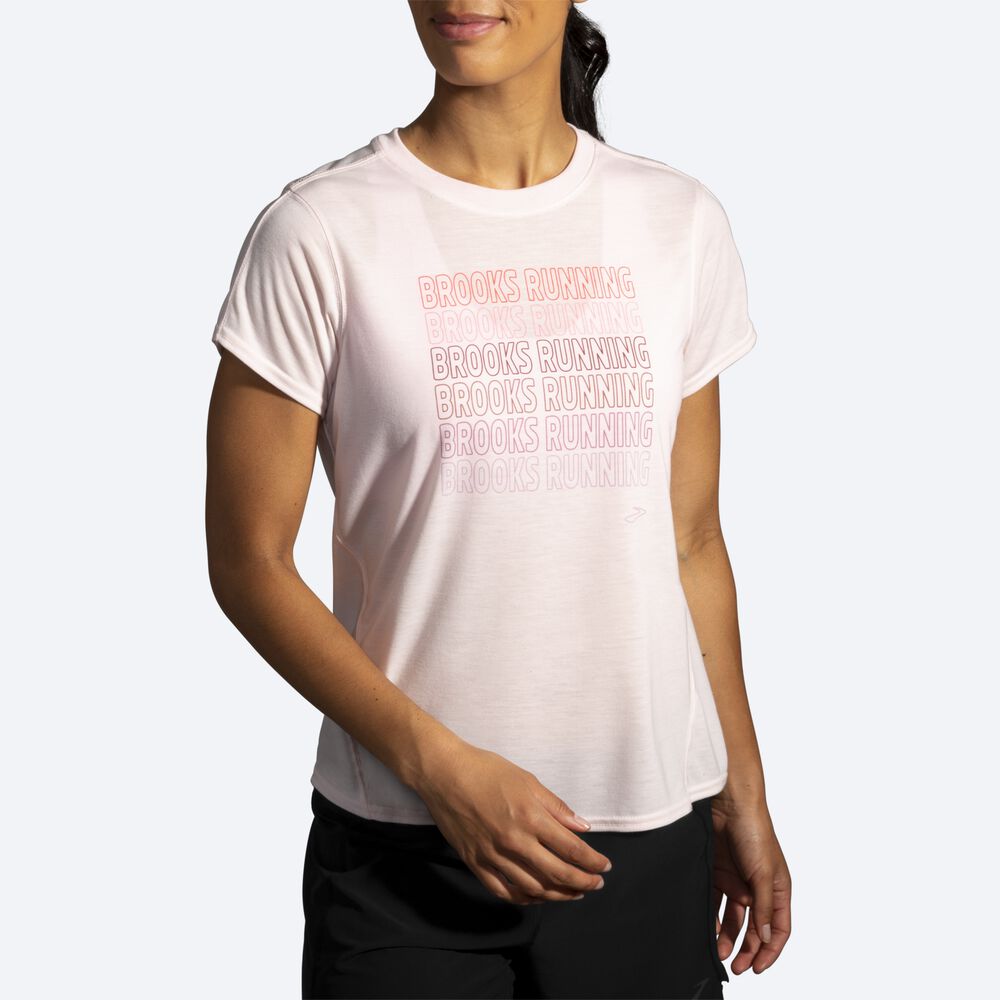 Brooks Distance Tryck Short Sleeve T-shirt Dam Rosa | EUJ-127850