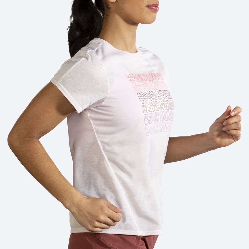 Brooks Distance Tryck Short Sleeve T-shirt Dam Rosa | EUJ-127850