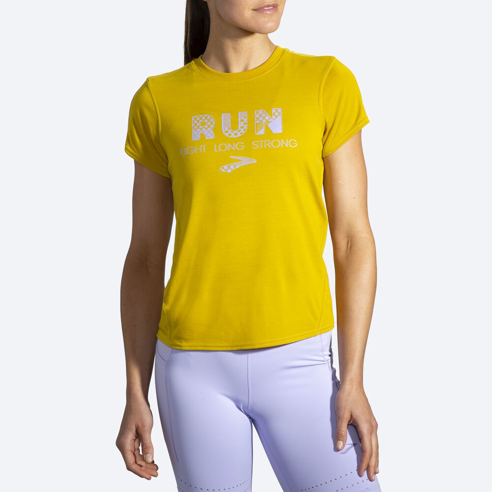 Brooks Distance Tryck Short Sleeve T-shirt Dam Guld | GOH-841273