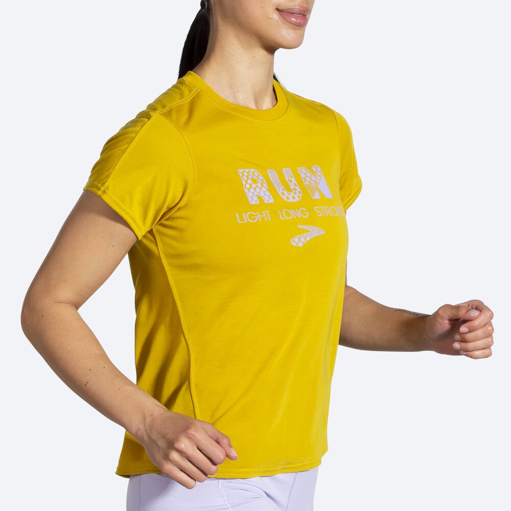 Brooks Distance Tryck Short Sleeve T-shirt Dam Guld | GOH-841273